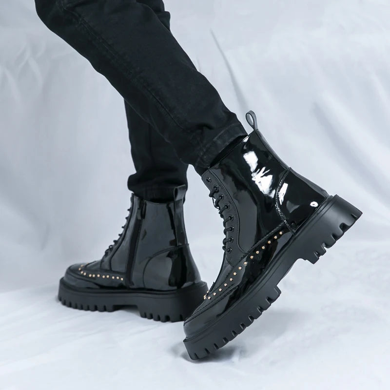 Men's Motorcycle Boots – Platform – Genuine Leather | KIMLUD