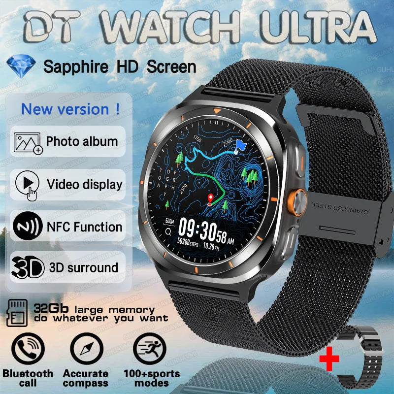 2025 New DT Watch 7 Ultra Smart Watch Men 32GB Memory Video GPS NFC 47mm AMOLED Fitness Sports Tracker Health Smartwatches Women