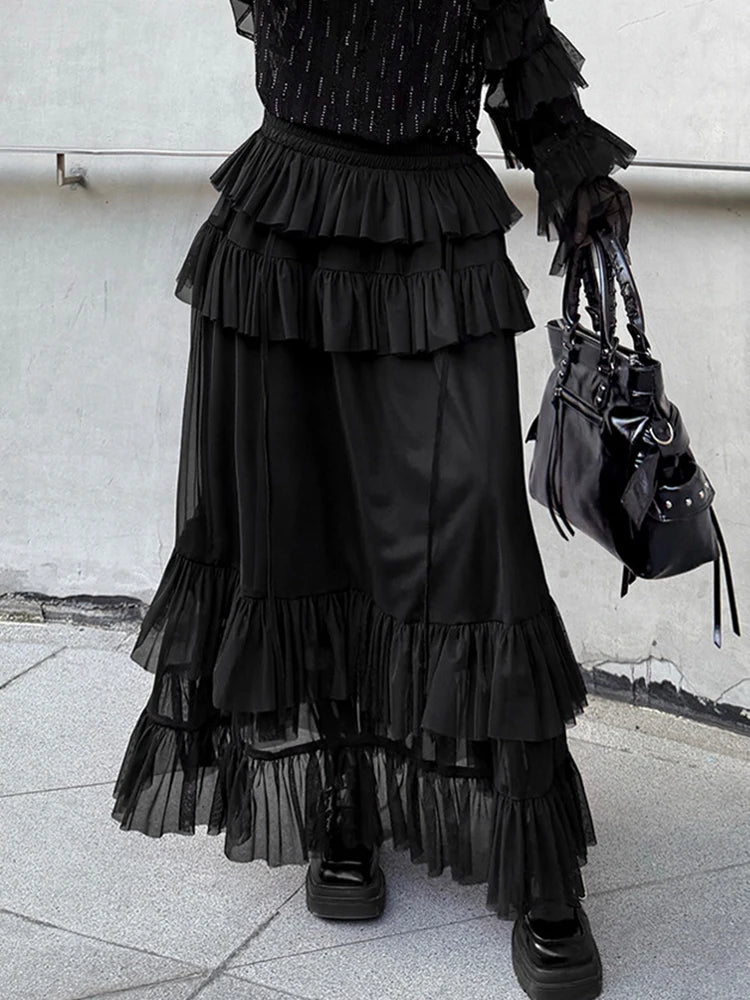 A-line Midi Skirt – Loose Fit – Jersey Silhouette – Black | KIMLUD