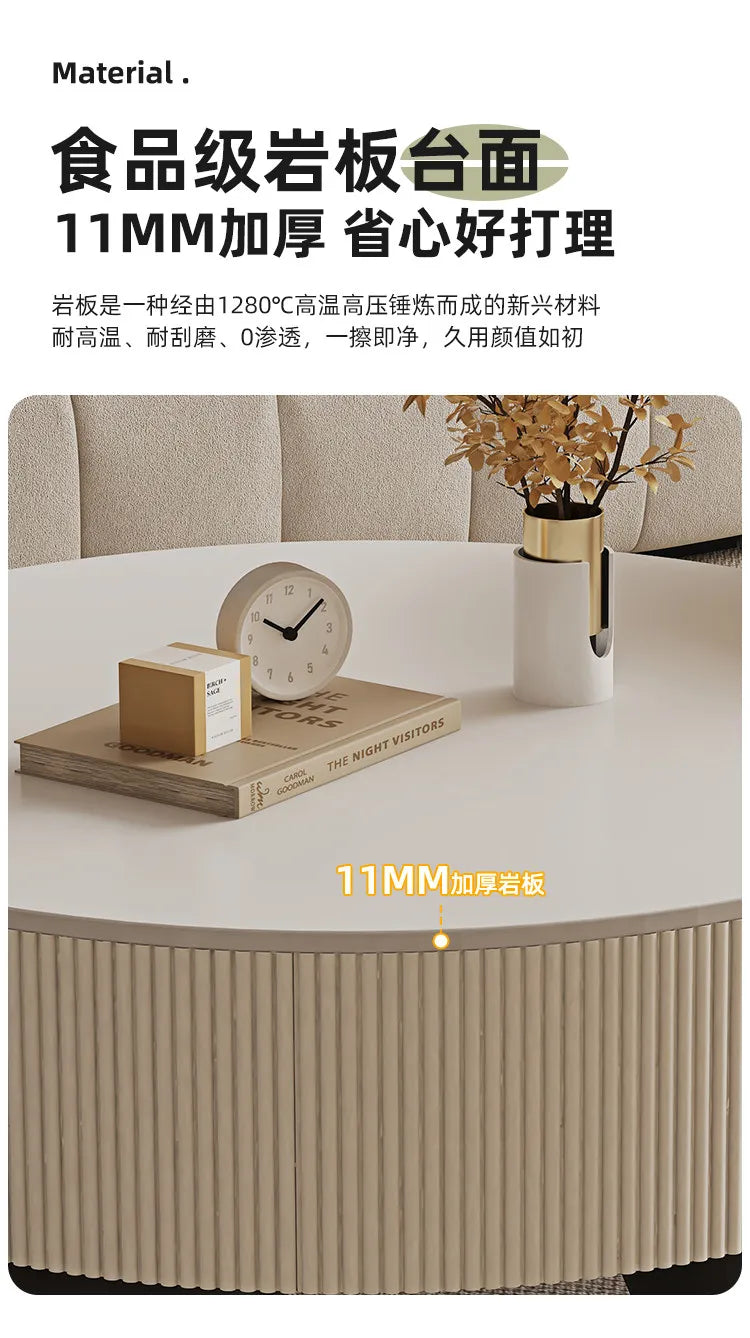 Minimalist Round Coffee Table With Storage Drawers — Ivory White | KIMLUD