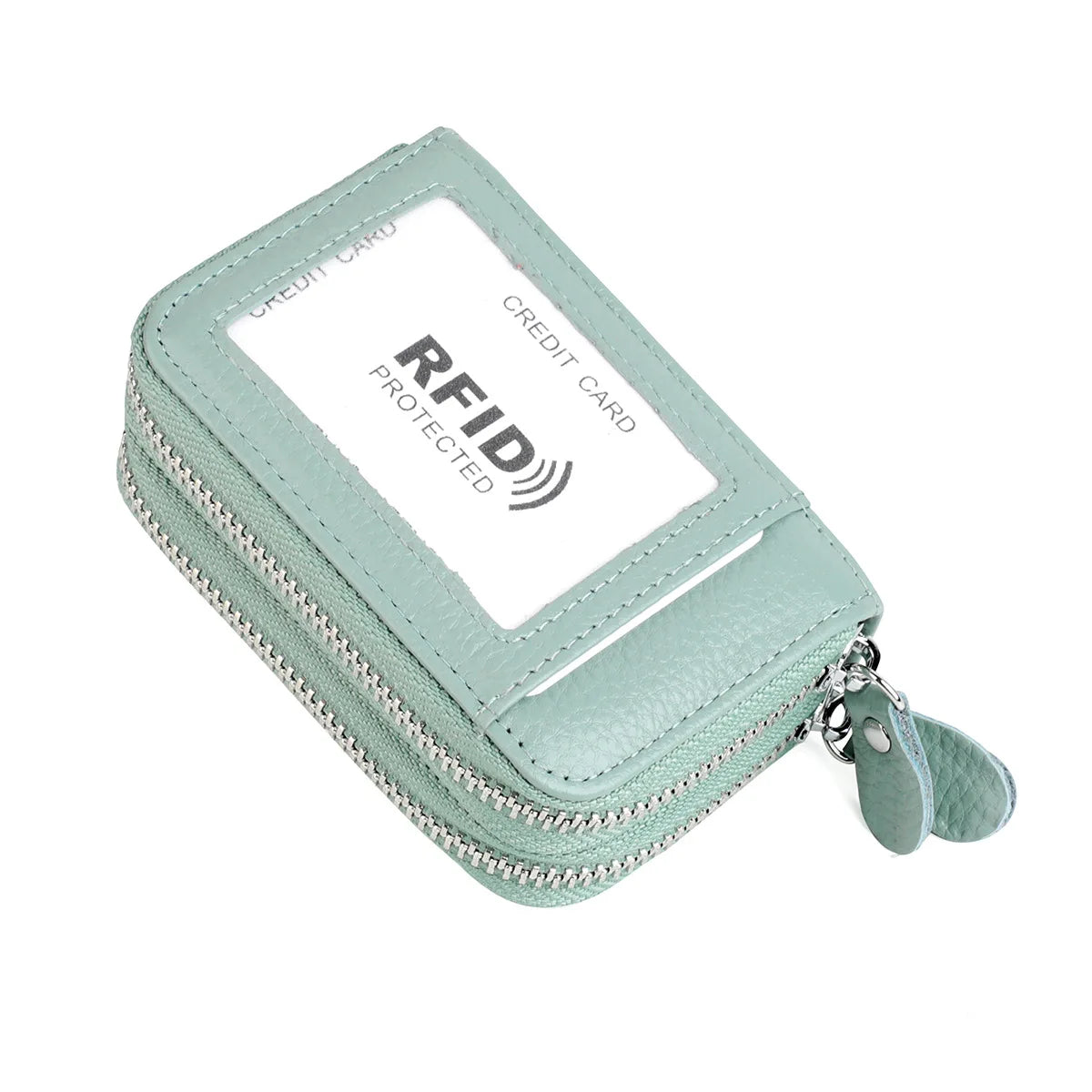 Genuine Leather Wallets RFID Blocking Double Zipper — Black | KIMLUD