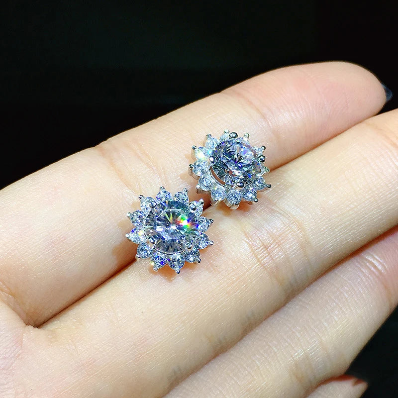 Copper Stud Earrings Round Cubic Zirconia — Water Blue | KIMLUD