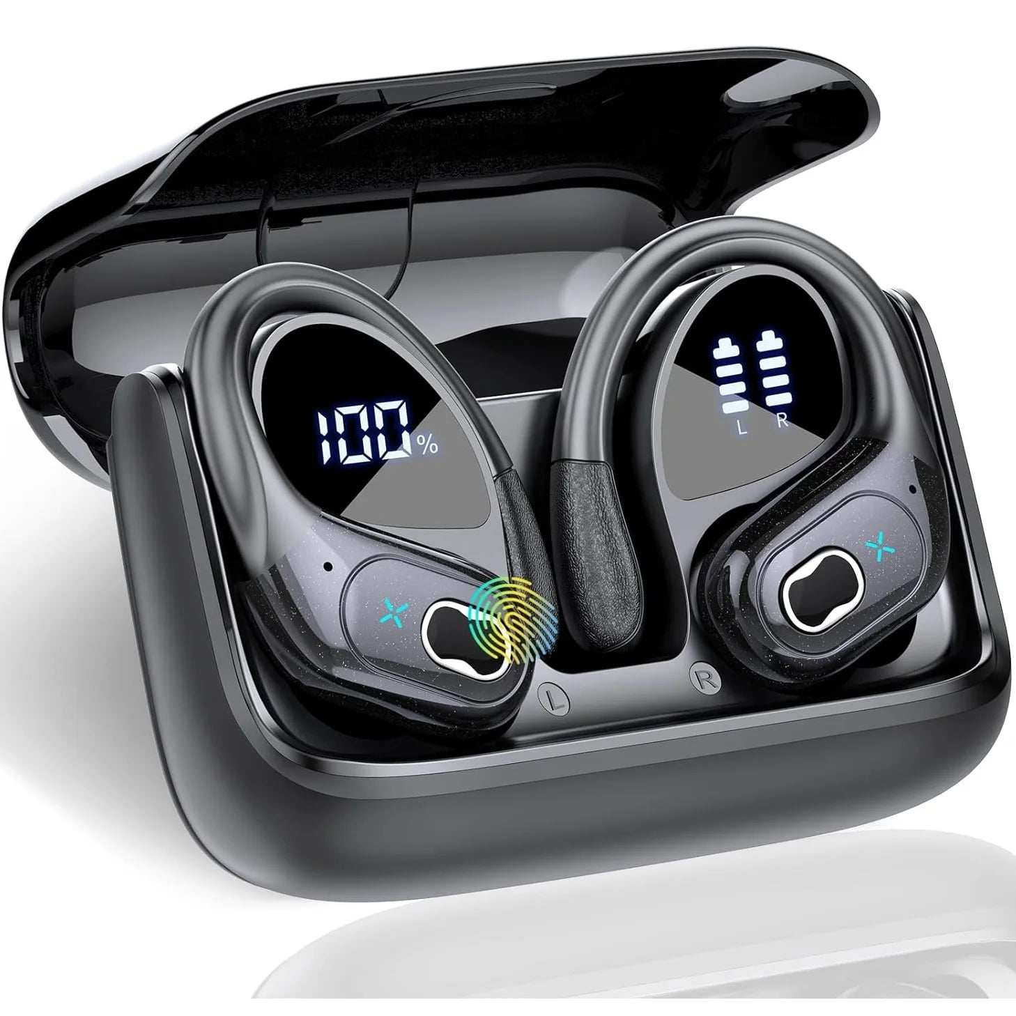 Glossy Plastic True Wireless Sport Earbuds With LED Touch Controls And Auto Pairing — Black | KIMLUD