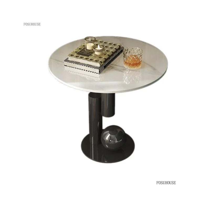 Slate Metal Coffee Table Italian Oval Form With Marble-Like Top — Ivory | KIMLUD