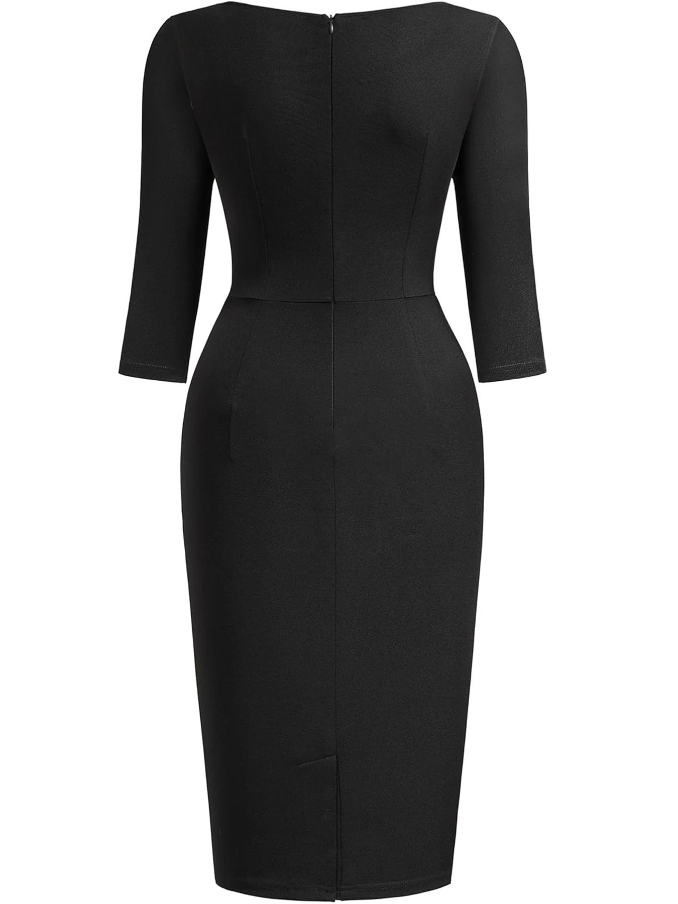 Polyester Elastane Bodycon Dress Crew Neck — Black | KIMLUD