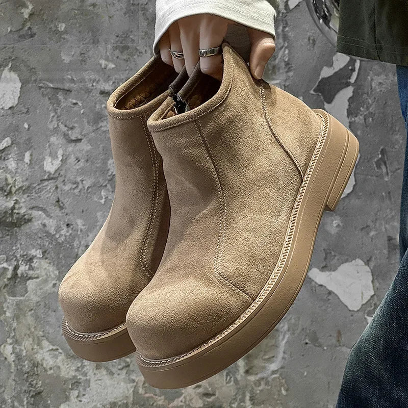 2026 Spring Autumn Fashion Mens Chelsea Boots Square Heels 2.5cm Brand Men Single Ankle Boots Male Footwear Big Size 45 DX738
