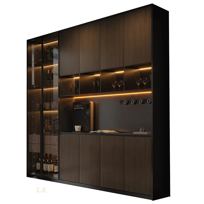 Minimalist Modern Storage Cabinet With Glass Panels — Espresso | KIMLUD