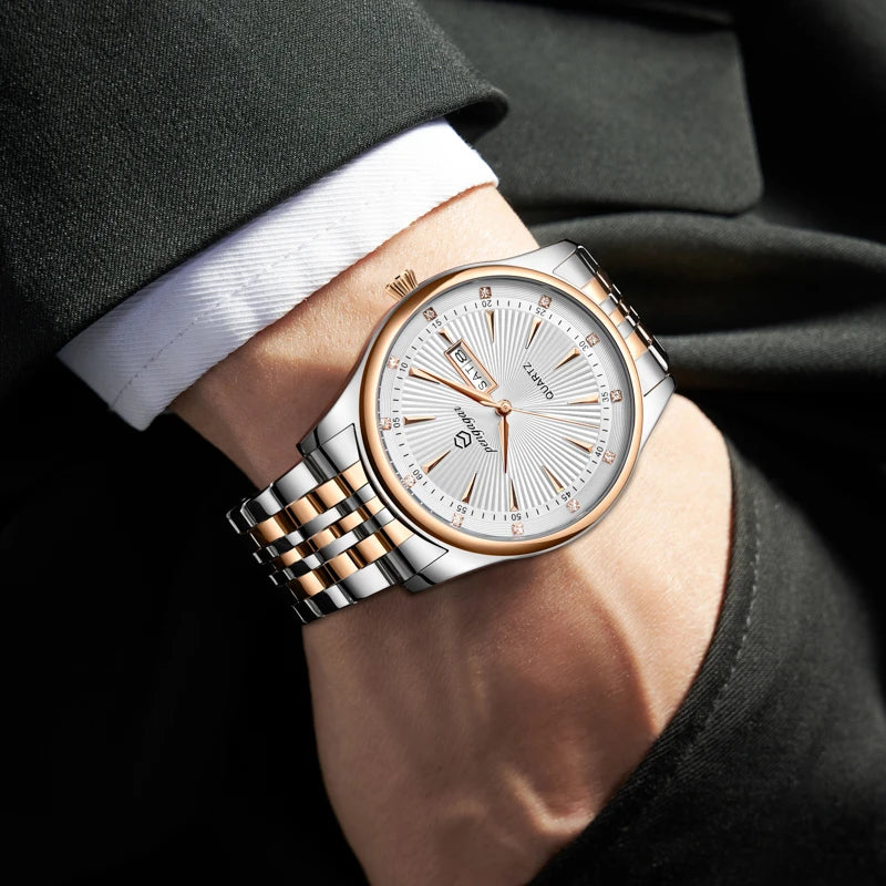 PENGAGAR Luxury Men's Watches Waterproof Stainless Steel Luminous Men Watch Date Chronograph High Quality Quartz Male Wristwatch
