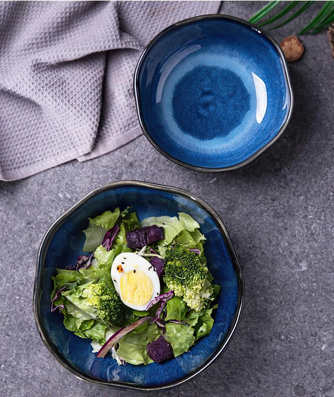 Bone China Bowl Irregular Japanese-Inspired Shape With Soft Flared Rim — Blue | KIMLUD