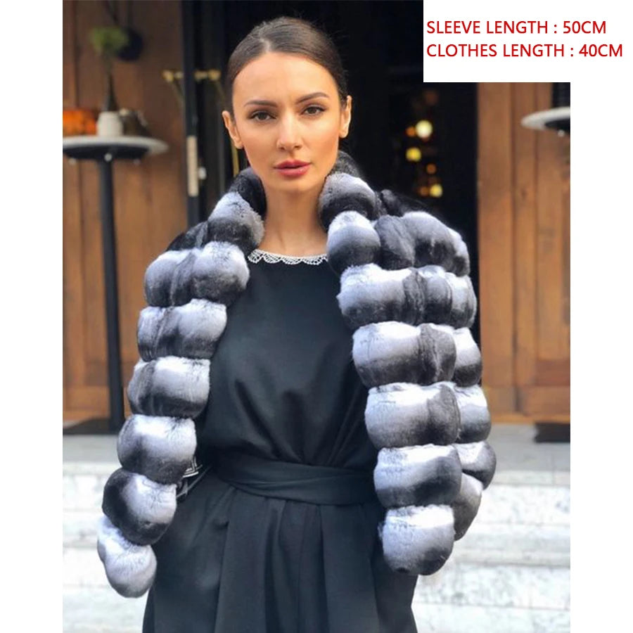 KIMLUD, Real Rex Rabbit Fur Coat Women Luxury Natural Fur Short Coat Best Selling Winter Outerwear Chinchilla Fur, 1 / XS-BUST-90CM, KIMLUD Womens Clothes