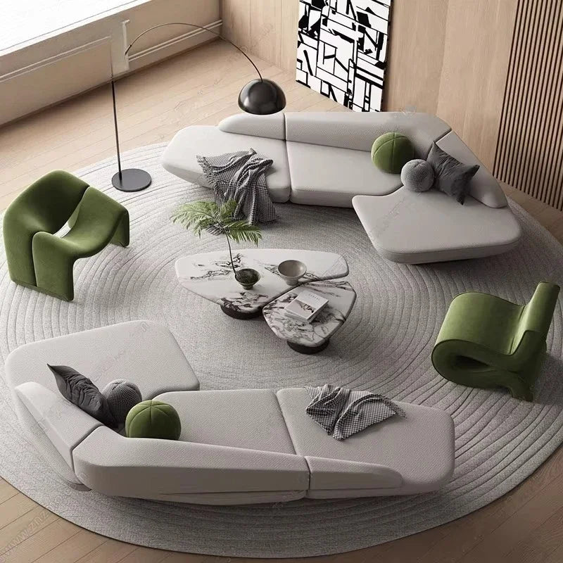 Modern Curved Leather Luxury Sofas — Gray | KIMLUD