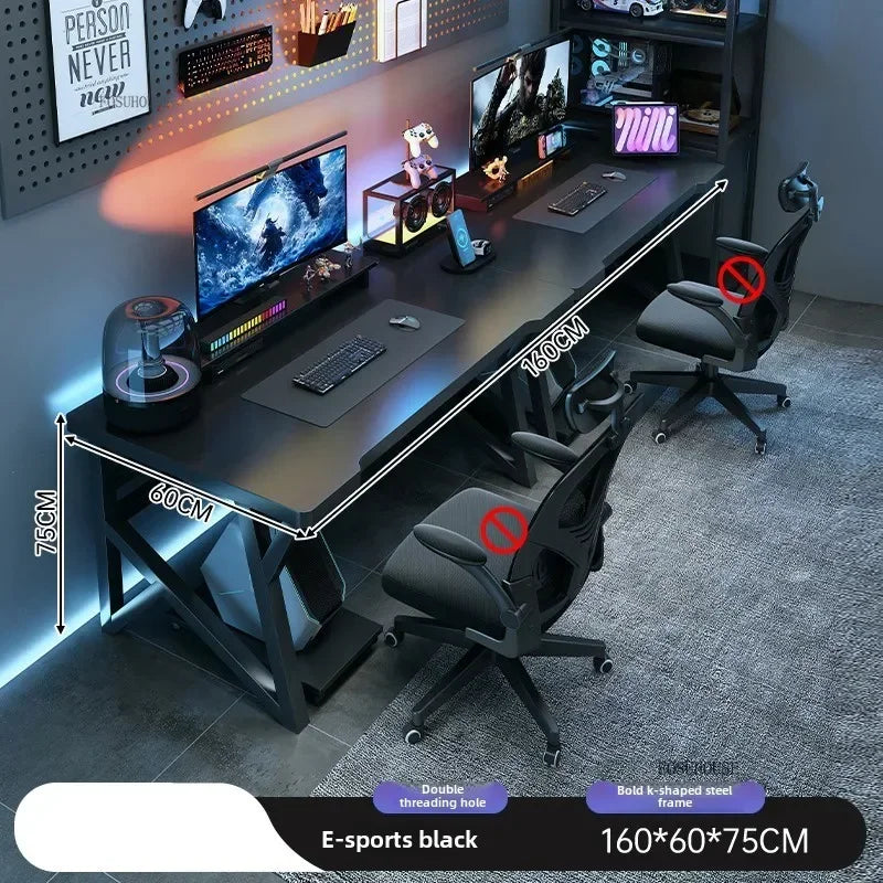 L-Shaped Double Computer Desk Home Office — Black | KIMLUD