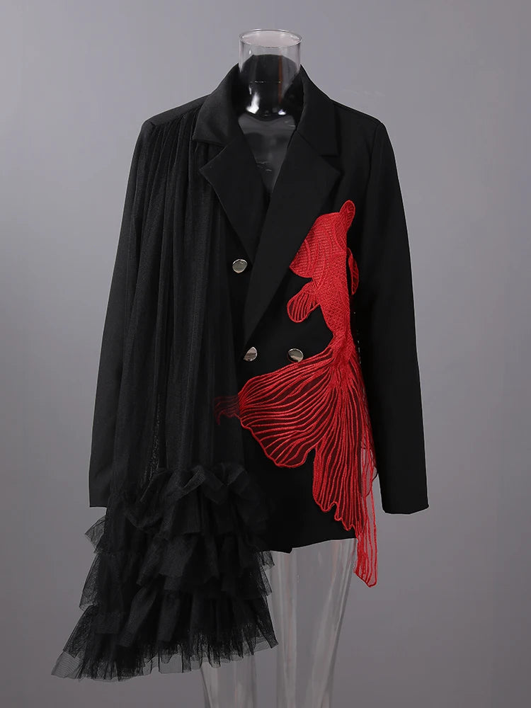 Blazer – Mesh Irregular Spliced – Jersey – Black | KIMLUD