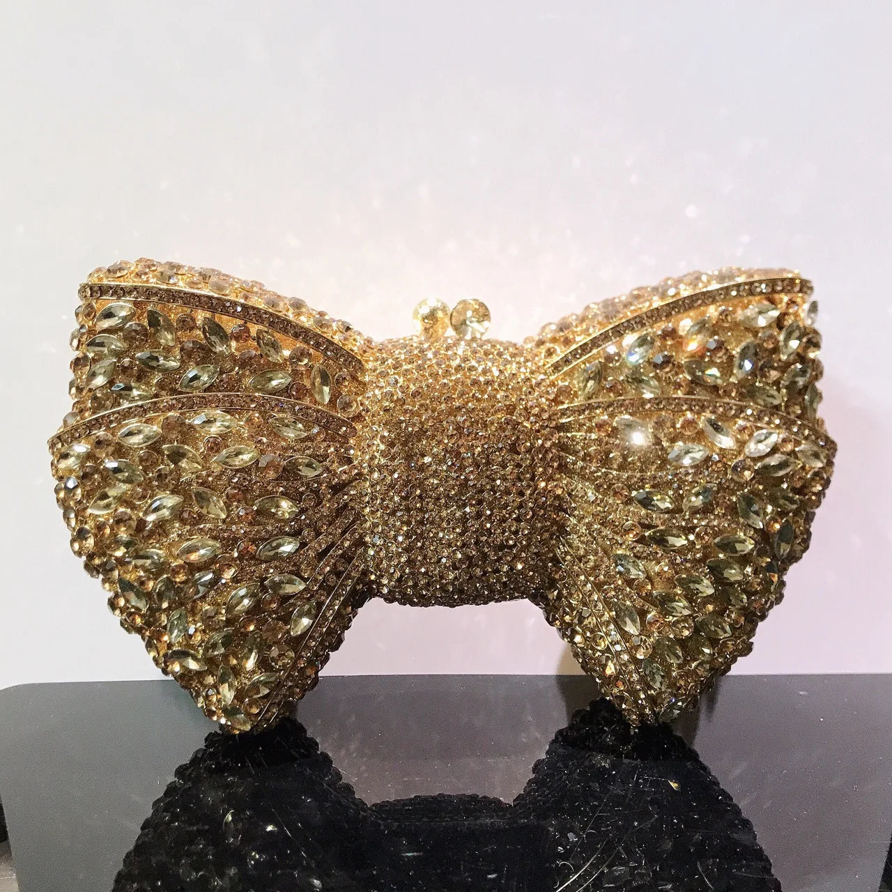 Crystal Rhinestone Bowtie Clutch Evening — Gold | KIMLUD