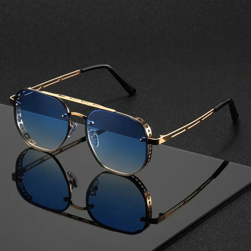 Steampunk Sunglasses Square Frame Alloy UV400 — Antique Gold | KIMLUD