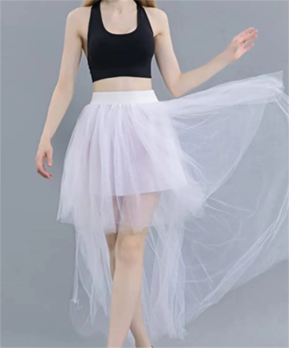 MisShow Hi-Lo Gothic Punk Tutu Skirt Soft Tulle Elastic Waist High Low Mesh Net Halloween Cosplay Costume Maxi Women Dress