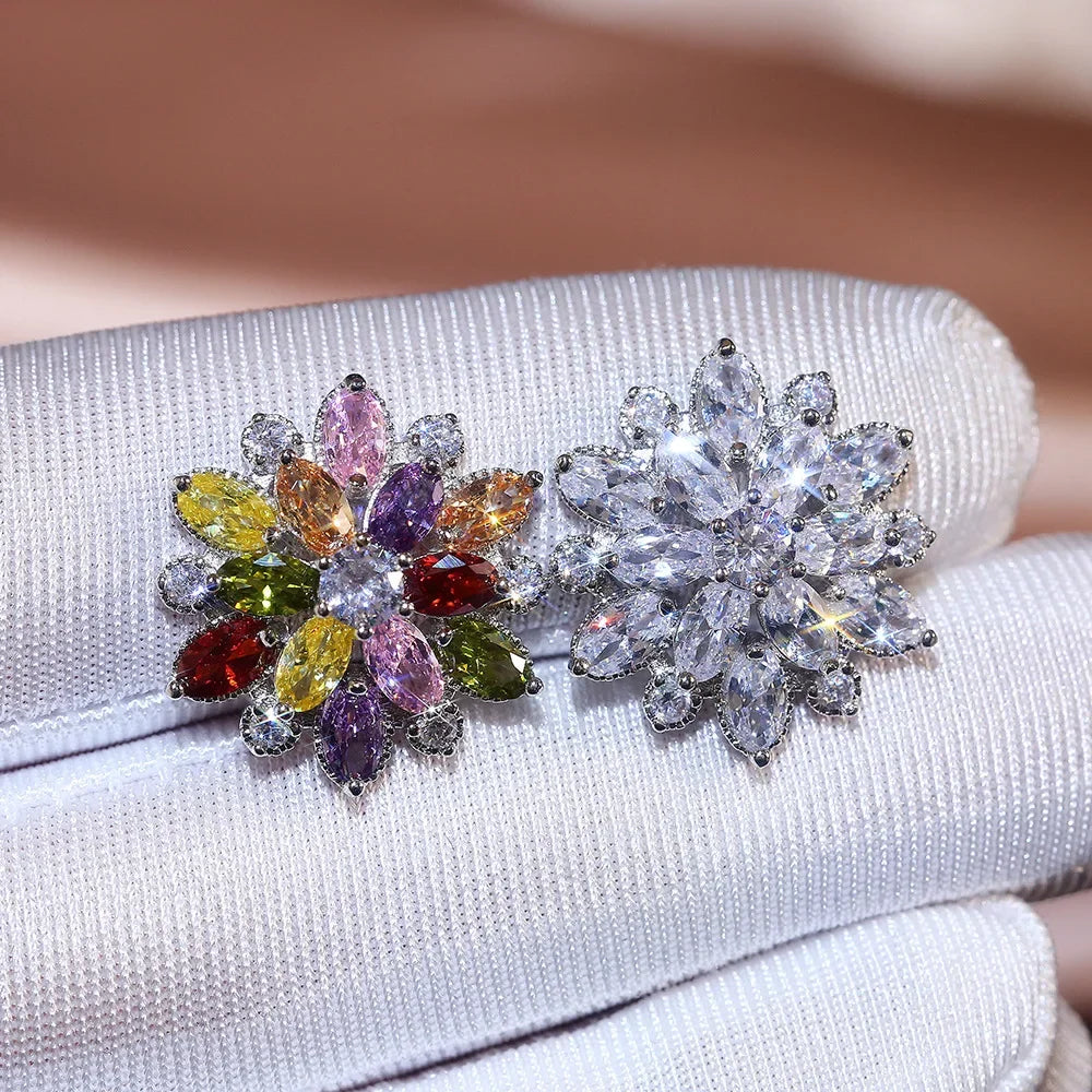 Sterling Silver Cubic Zirconia Needle Stud Earrings — Silver Gold | KIMLUD