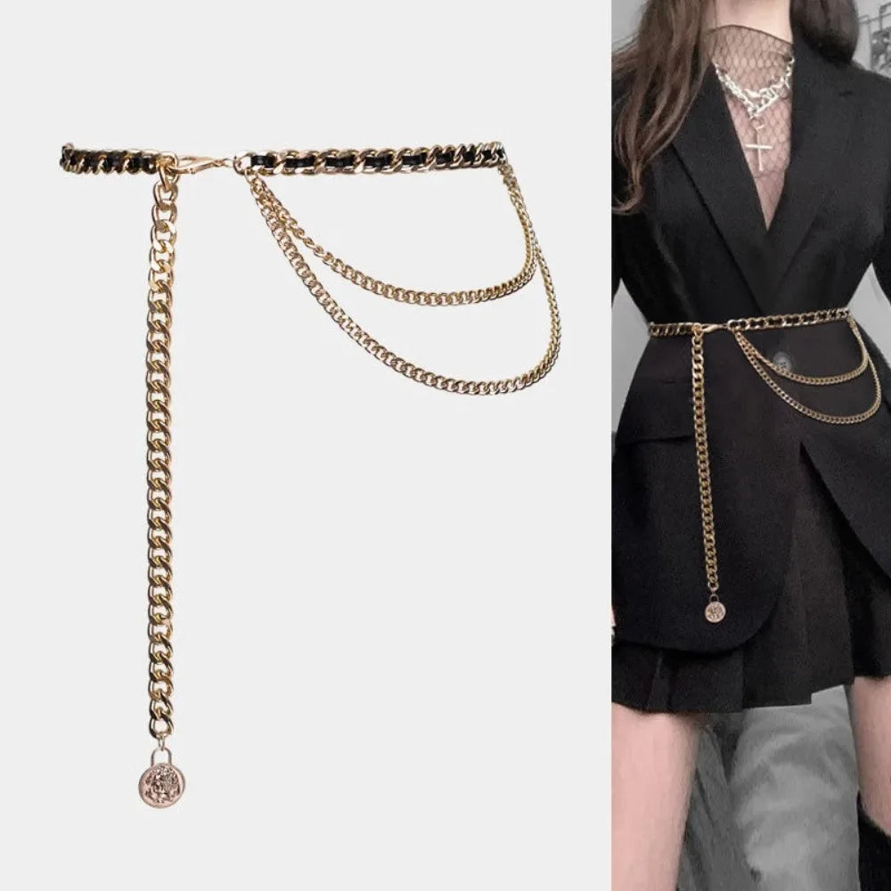 Metal Waist Chain Belt With Adjustable Chain Strap — Gold | KIMLUD