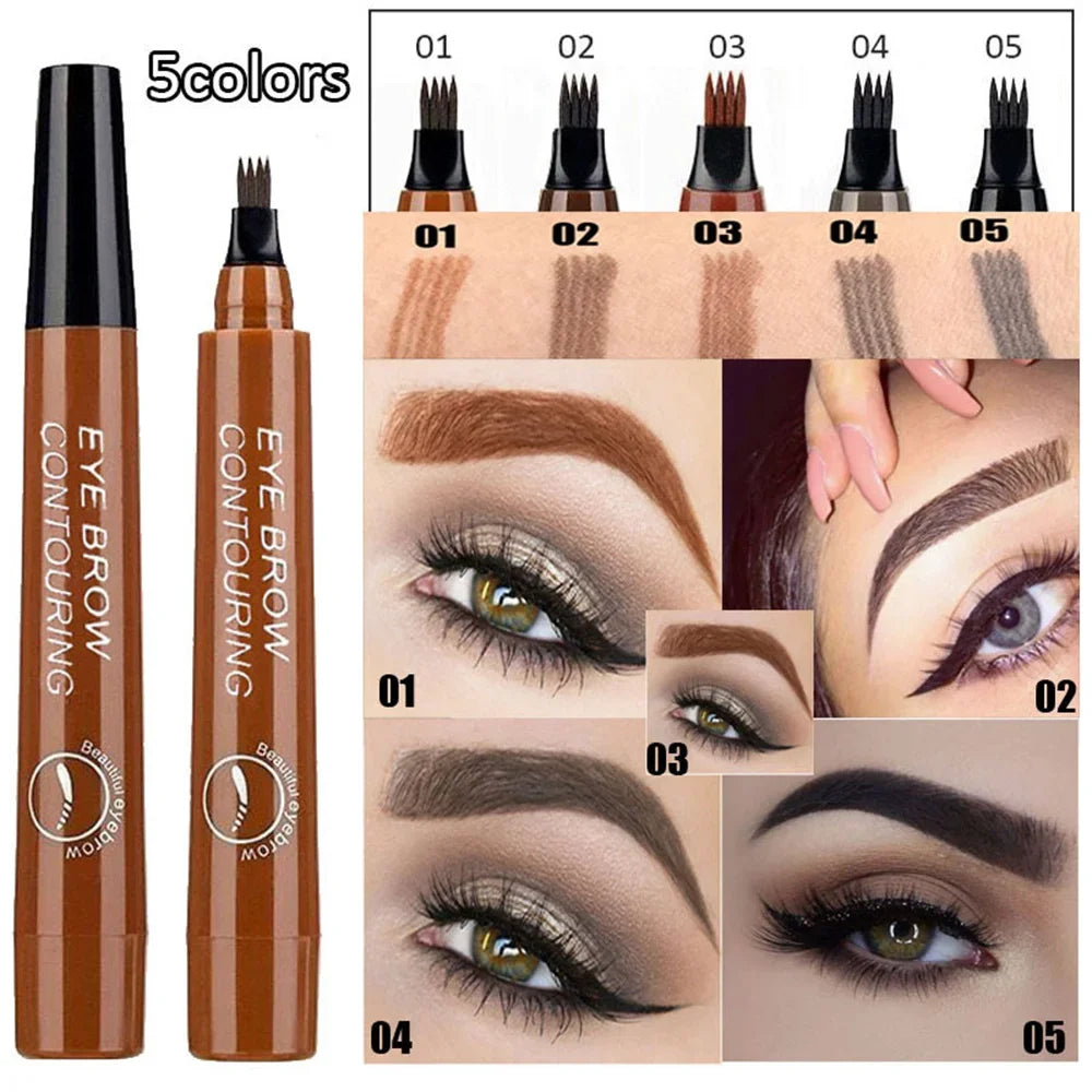 4 Forks 3D Liquid Eyebrow Pencil With Hair-Like Strokes Waterproof Anti-Sweat Non-Fading — Deep Brown | KIMLUD