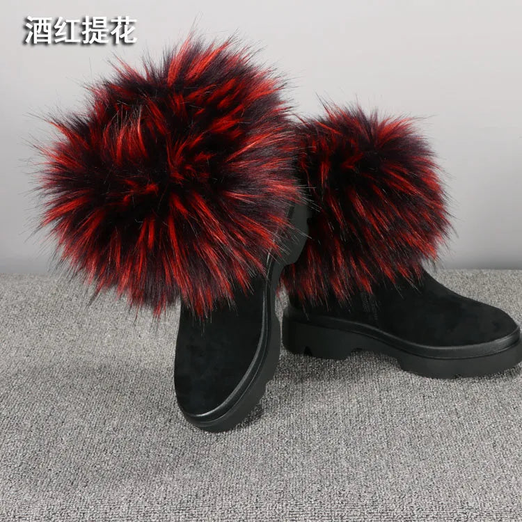 Faux Fur Boots Leg Warmer Cuffs Elastic DIY Accessory — Black | KIMLUD