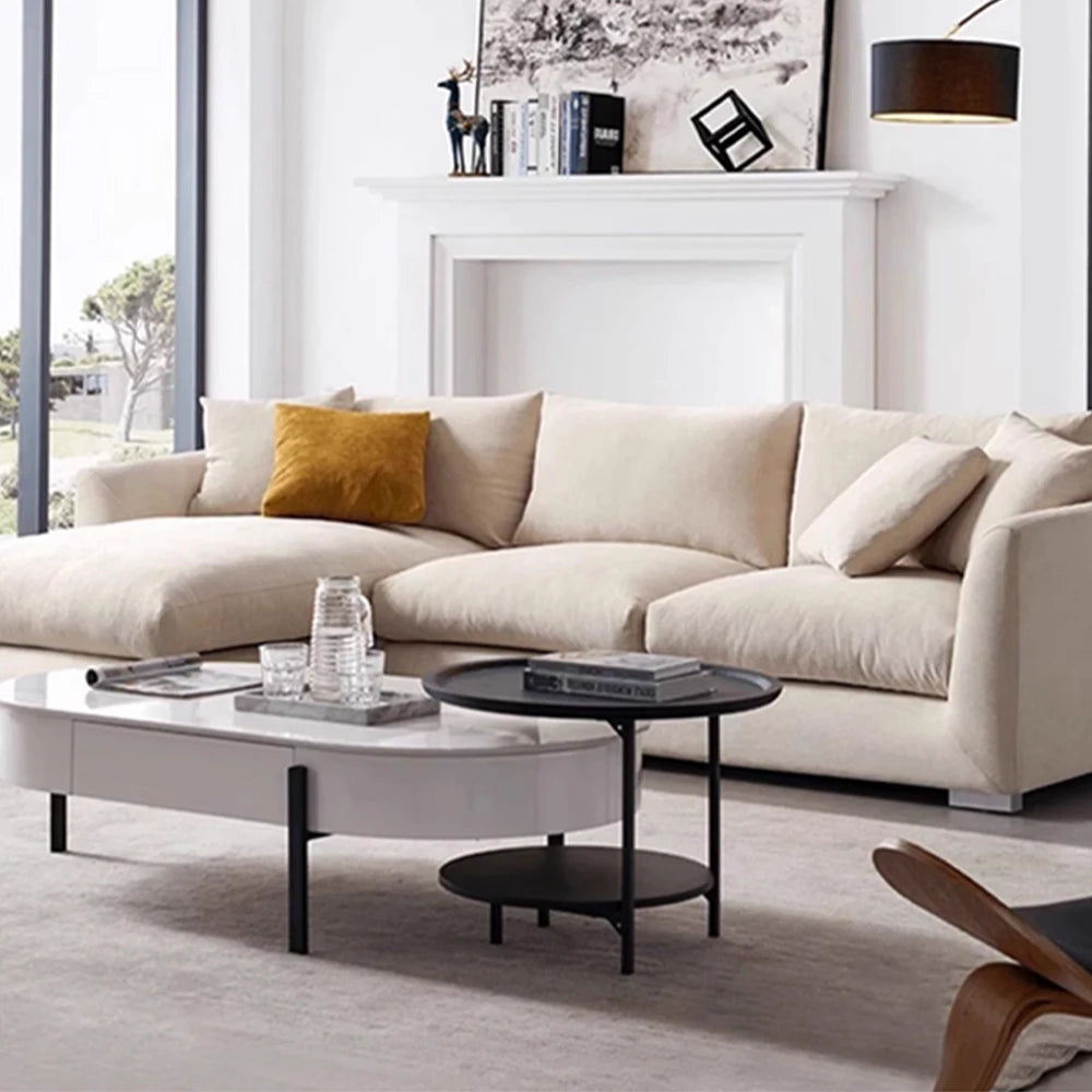 L-Shaped Cloud Down Chaise Sofa With Linen Upholstery And Removable Washable Covers — Ivory | KIMLUD