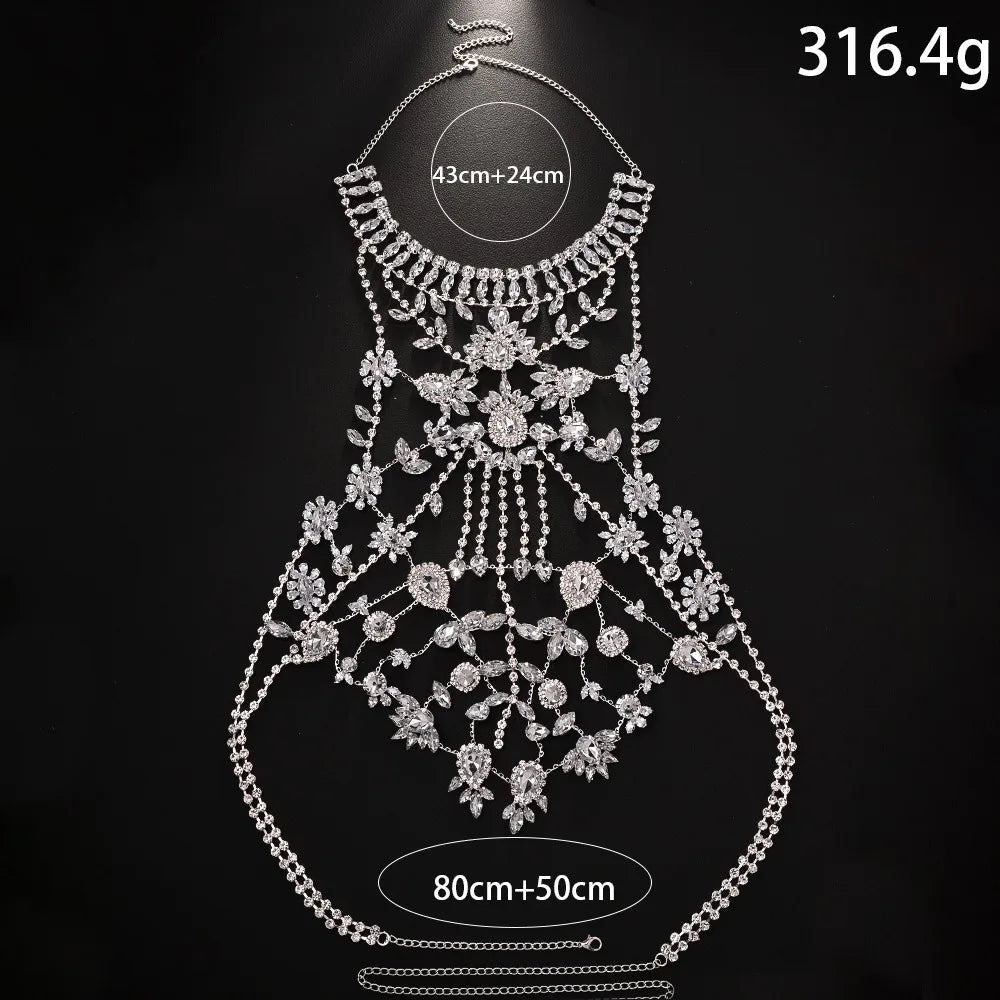 Draped Crystal Rhinestone Body Chain — Silver | KIMLUD