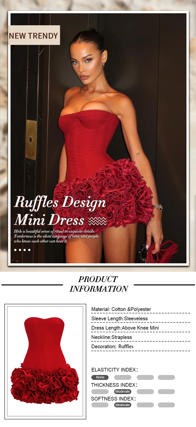 Bandage Mini Dress Strapless With Floral Lace Back — Crimson Red | KIMLUD
