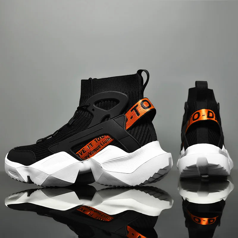 Men's High-Top Sneakers – Chunky Silhouette – White | KIMLUD