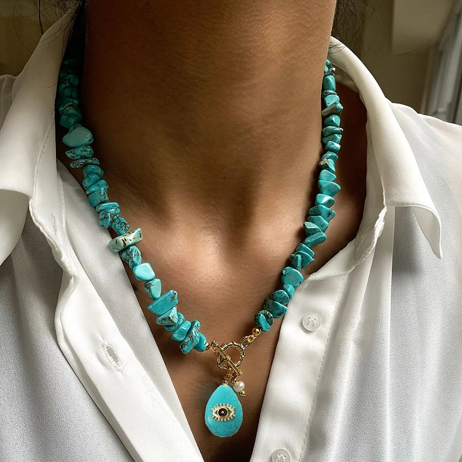 Handmade Lucite Beaded Pearl Choker Necklace — Blue | KIMLUD