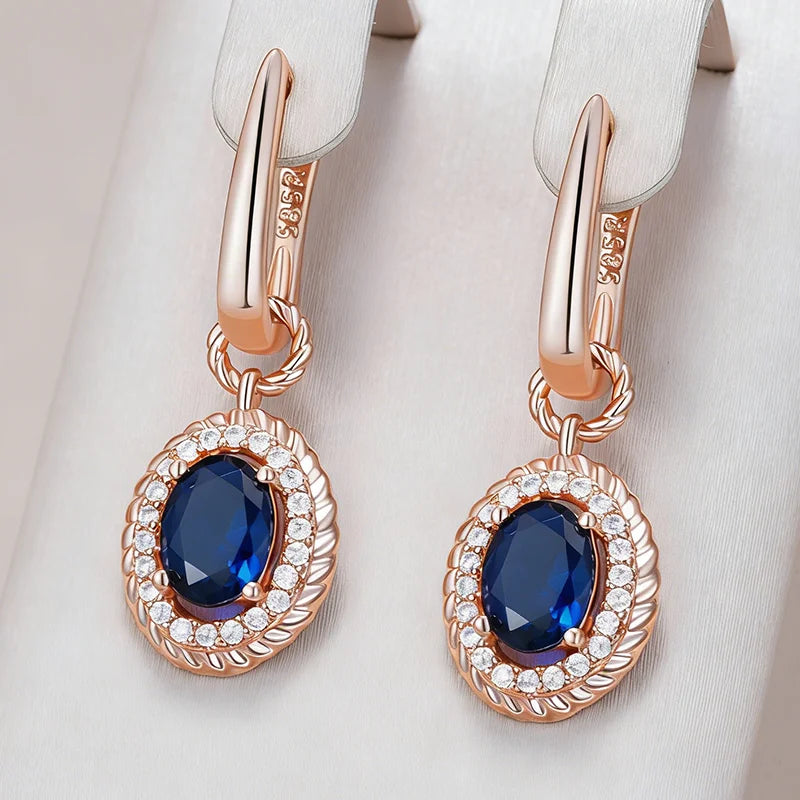 Blue Zircon Dangle Earrings With Halo Crystals — Blue | KIMLUD