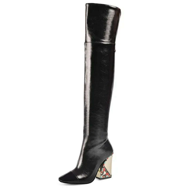kimlud-colored-rhinestone-cowhide-mid-tubeknee-length-boots-thick-heeled-square-toe-black-gold-runway-runway-performance-high-heels-kimlud-womens-clothes-35044522