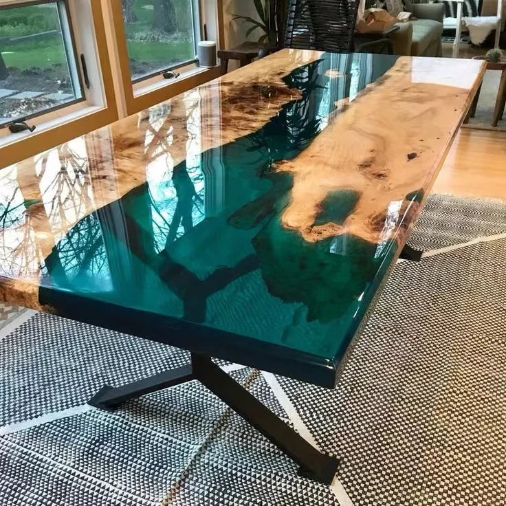 Walnut Solid River Epoxy Dining Table — Walnut | KIMLUD
