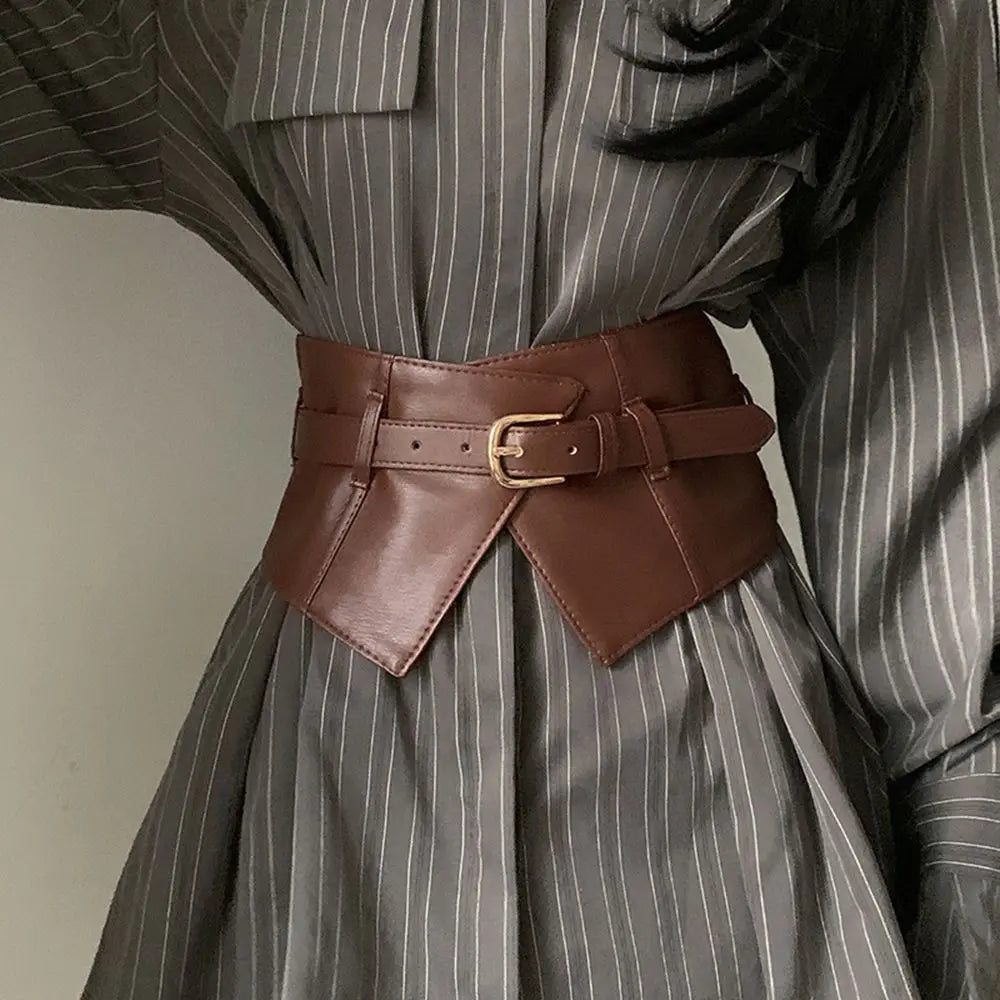 Belt – Wide Elastic Waistband – PU – Black | KIMLUD