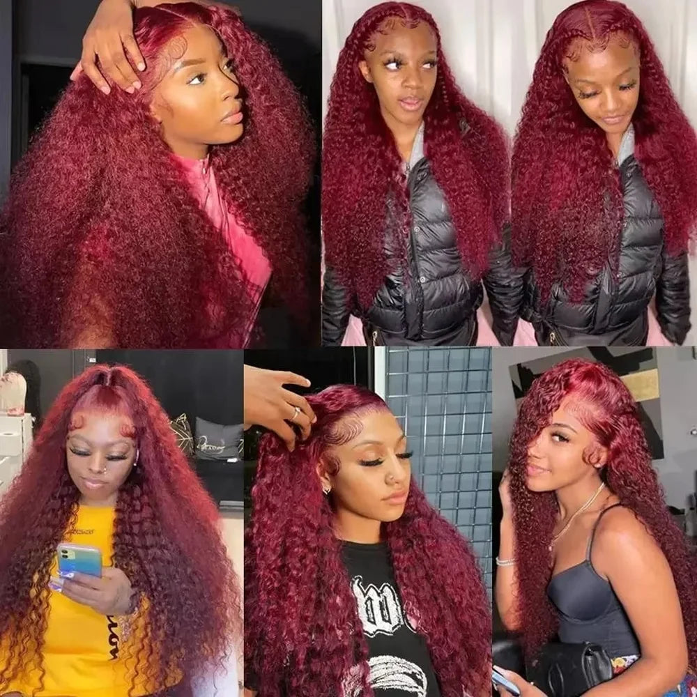 Deep Wave Human Hair Wig HD Lace Frontal 13x4 Burgundy 99J | KIMLUD