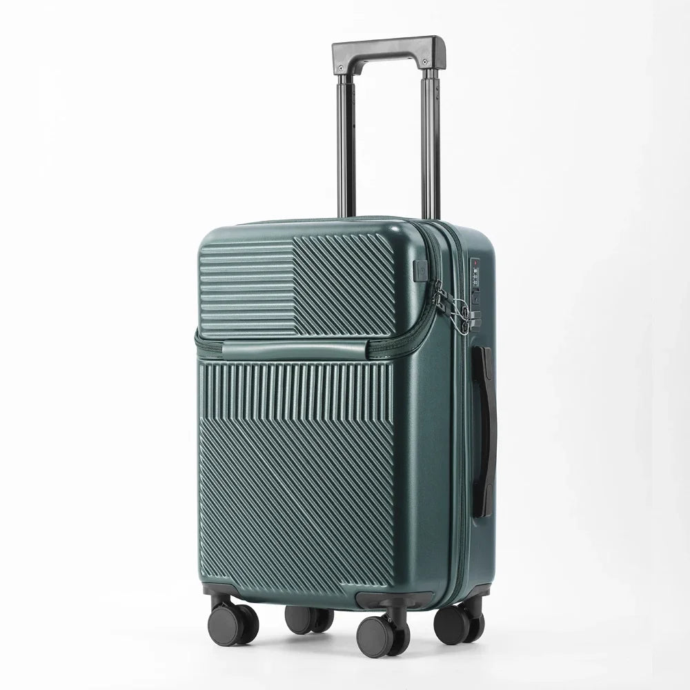 Polycarbonate Carry-On Luggage 20-Inch Lightweight With Cup Holder — Metallic Silver | KIMLUD