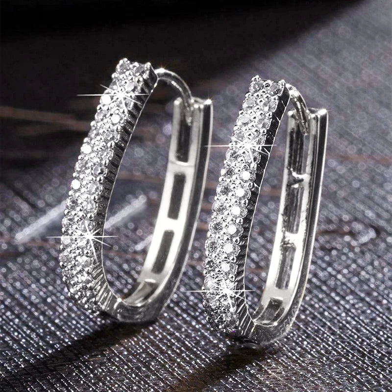 Paved CZ Hoop Earrings Full Pavé Set With Sparkling Multidimensional Crystals — Crystal | KIMLUD