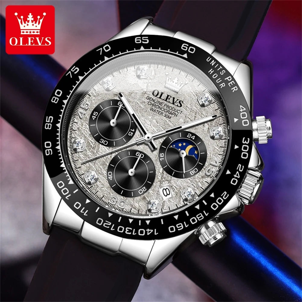 OLEVS Luxury Brand Quartz Watch for Men Waterproof Luminous Moon Phase Hour Men's Watch Chronograph Sport Wristwatch Moonswatch