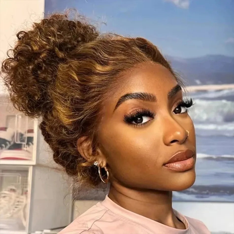 360 Lace Front Wig – Deep Wave Highlight – Human Hair – Honey Blonde | KIMLUD