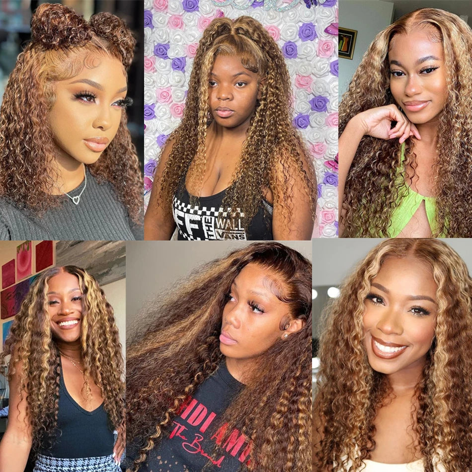 Lace Front Wig – 30 Inch – Deep Wave – Honey Brown Ombre | KIMLUD