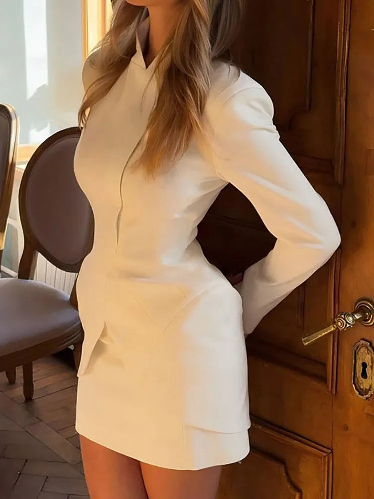 Autumn Winter Office Elegant Solid Color Suit Casual Party Outfits Ladies Temperament Long Sleeved Top & Wrap Hip Skirt 2pc Set