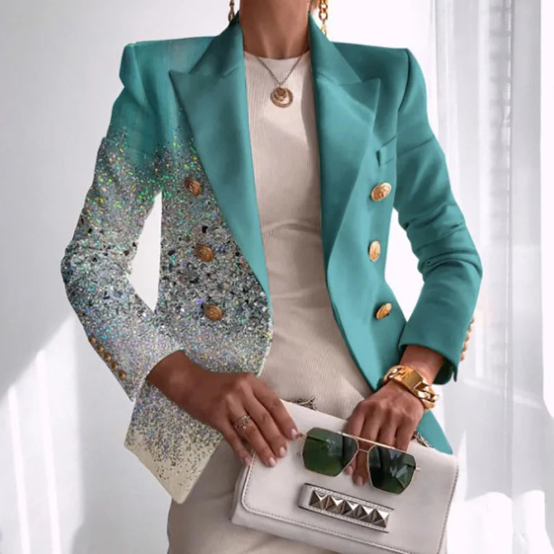 KIMLUD, Long Sleeve Button Patchwork Simple Outerwear, Women Spring Autumn Turn-Down Collar Chic Coats, New Print Fashion Ladies Blazers, KIMLUD Womens Clothes