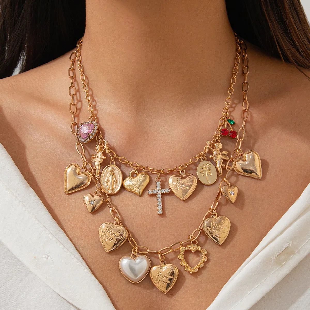 Ingemark 2Pcs/Set Punk Classic Metal Chain Necklace for Women Vintage Love Heart Rhinestone Cross Pendant New Year Jewelry Gift