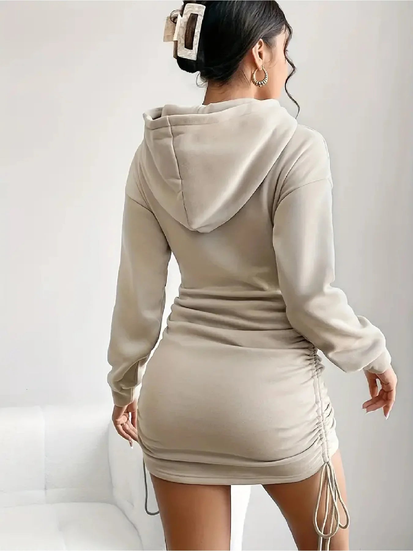 Hooded Dress – Letter Printed – Polyester – Mini Length | KIMLUD