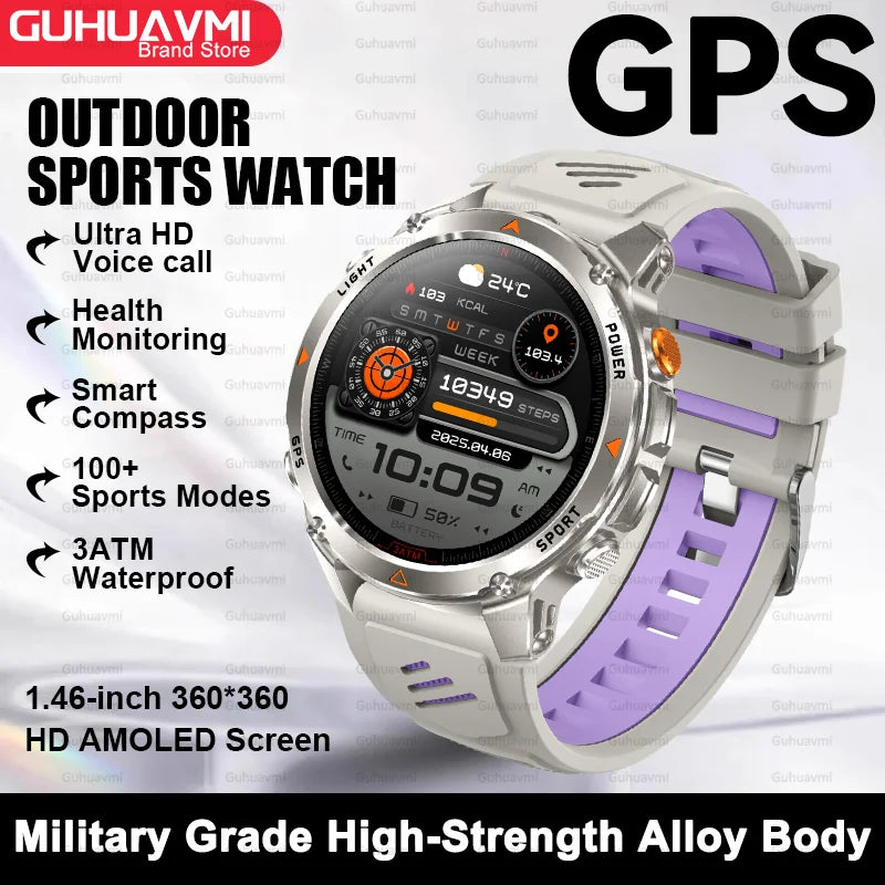 2025 New Outdoor Sport Smart Watch Men HD AMOLED Screen  Six Star GPS Positioning Heart Rate Bluetooth Call IP69/5ATM SmartWatch