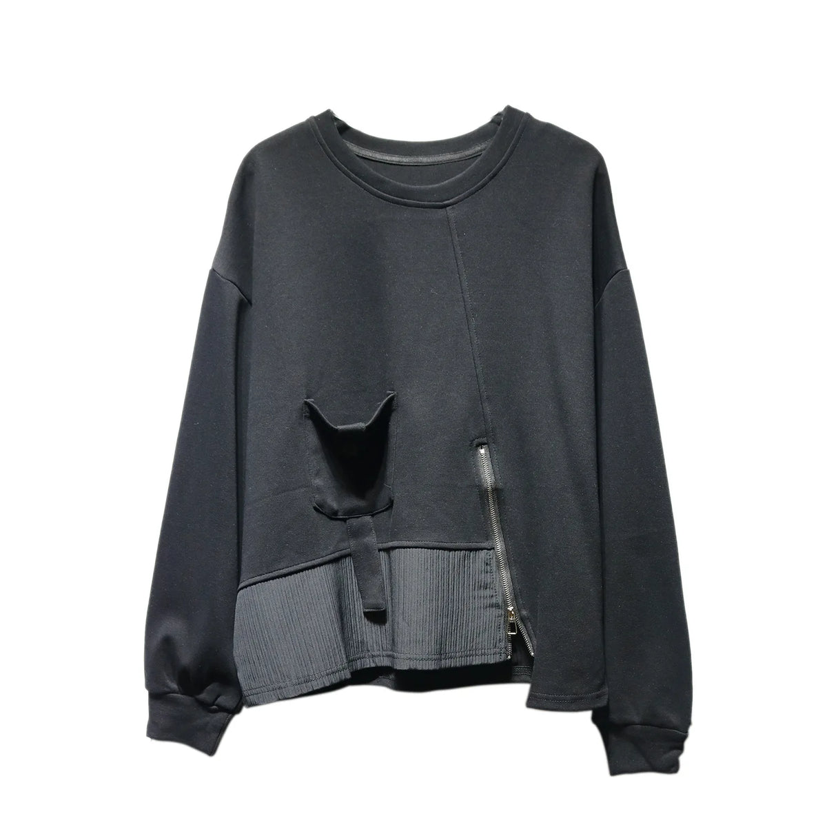 Sweatshirt - Pocket Zipper - Jersey - Black | KIMLUD