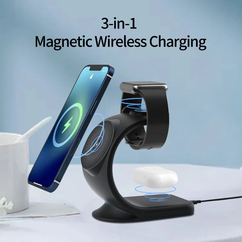 KIMLUD, 2024 3 in 1 Magnetic Wireless Charger for Smart Phone 5-15W Wireless Charging Station for Watch/Earphones Phone Holder/Bracket, KIMLUD Womens Clothes
