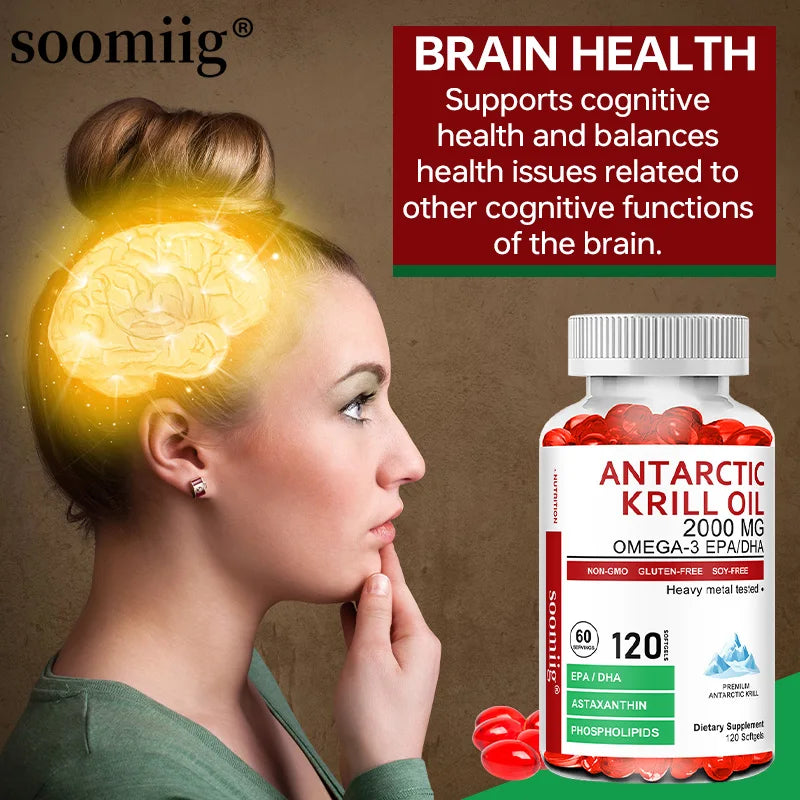 Krill Oil Capsules Health Supplement Supports Brain, Heart, Joints, Eyes, Skin — Crimson | KIMLUD