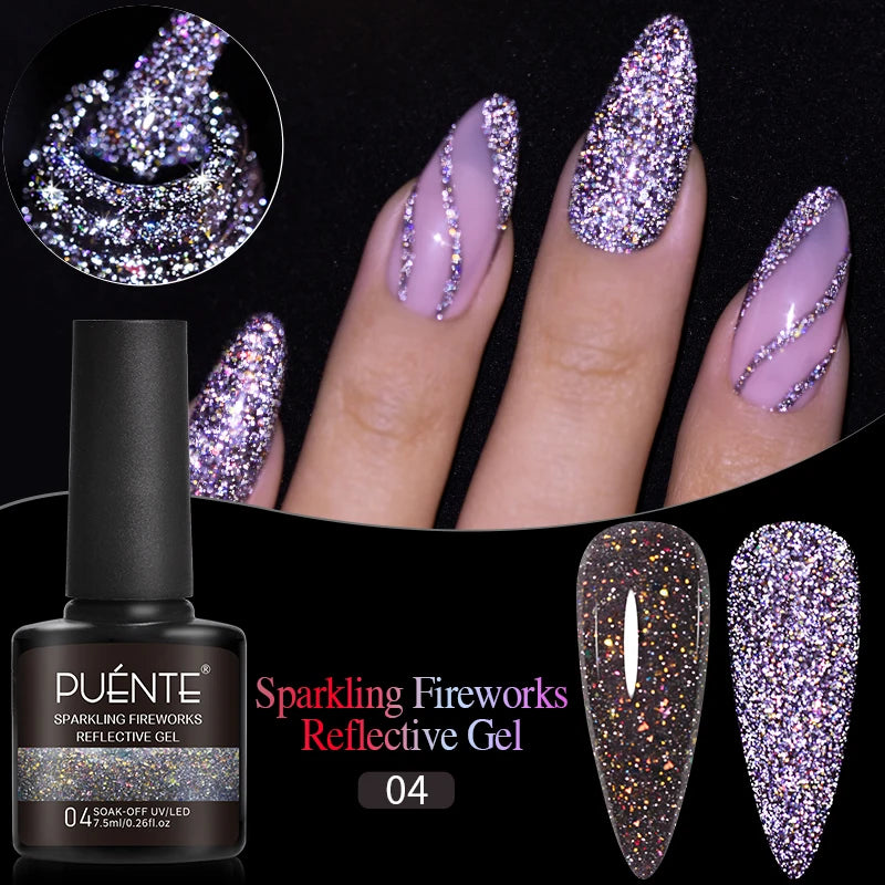 Reflective Glitter Gel Nail Polish Multidimensional Holographic Sparkle, UV-Curable Finish — Pink Lilac | KIMLUD