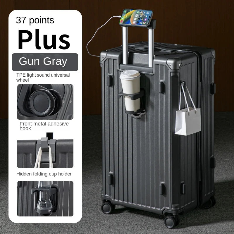 Aluminum Frame Travel Suitcase 30 Inch Large Capacity With Expandable Interior — Deep Red | KIMLUD