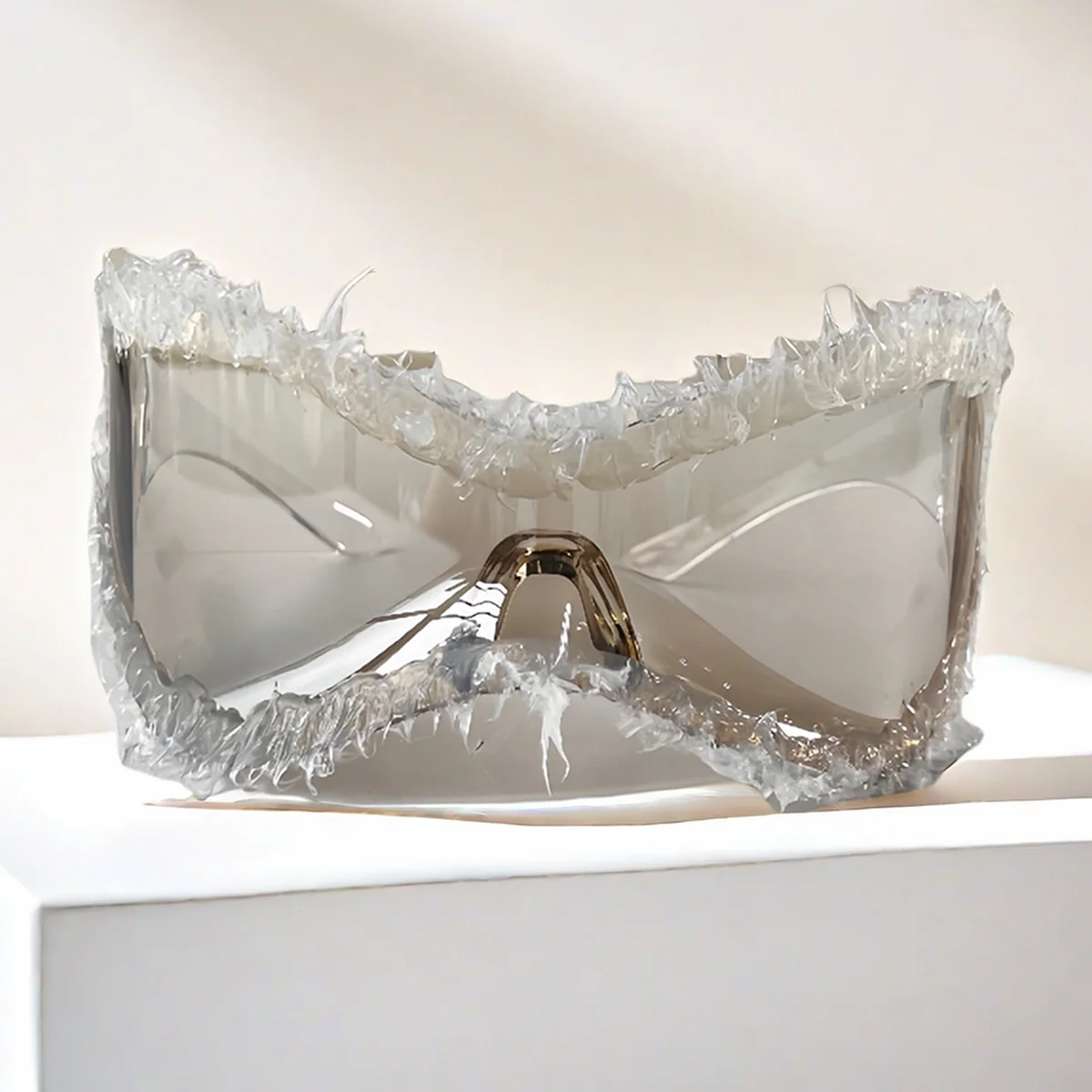 Plastic Rimless Shield Sunglasses — Silver | KIMLUD
